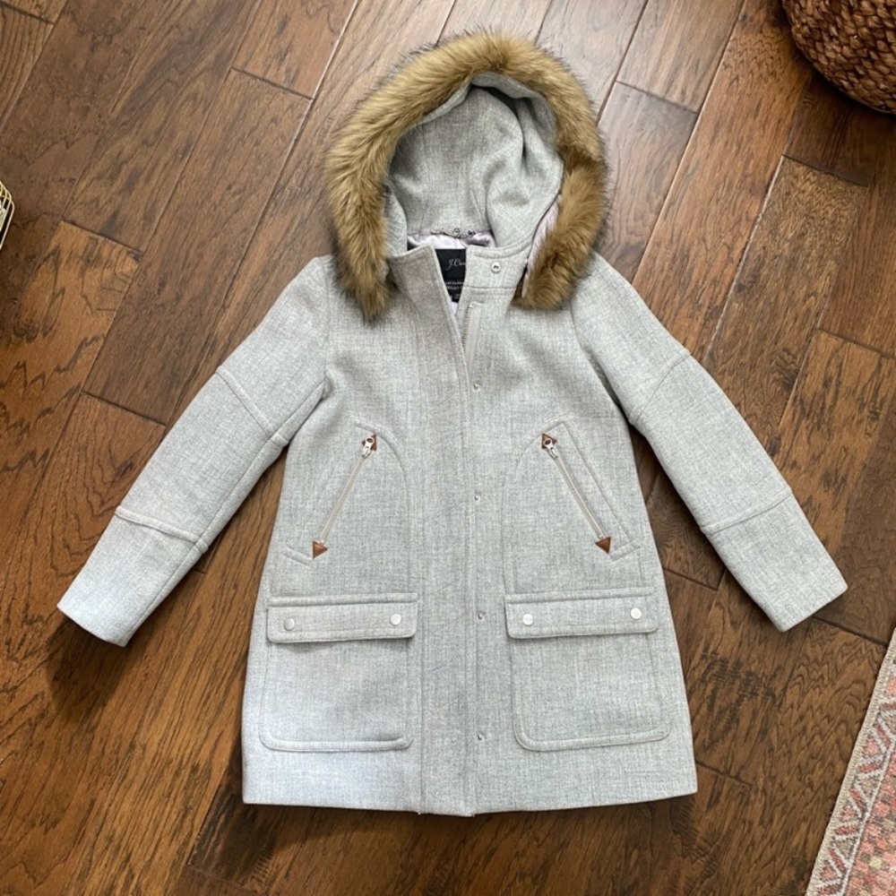 J Crew Petite Chateau Parka in Italian Stadium Cloth Wool Coat Jacket